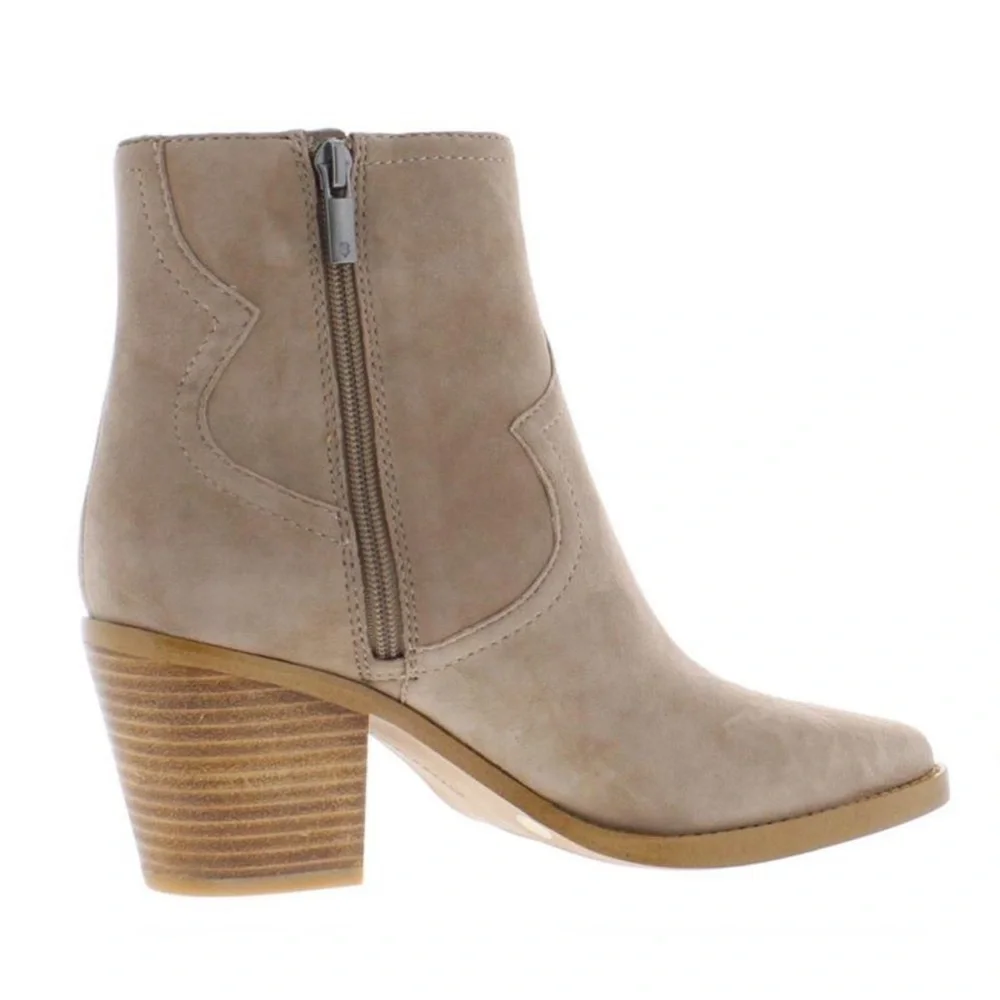Lucky Brand Womens Jaide Taupe Suede Ankle Cowboy, Western Boots Shoes 9.5M - Picture 3 of 7